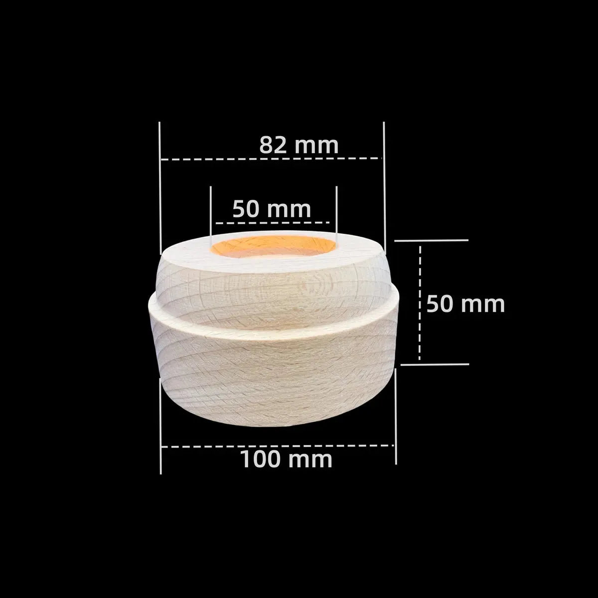 Size reference of Crystify round wooden LED light base. Ideal for displaying engraved crystal gifts.