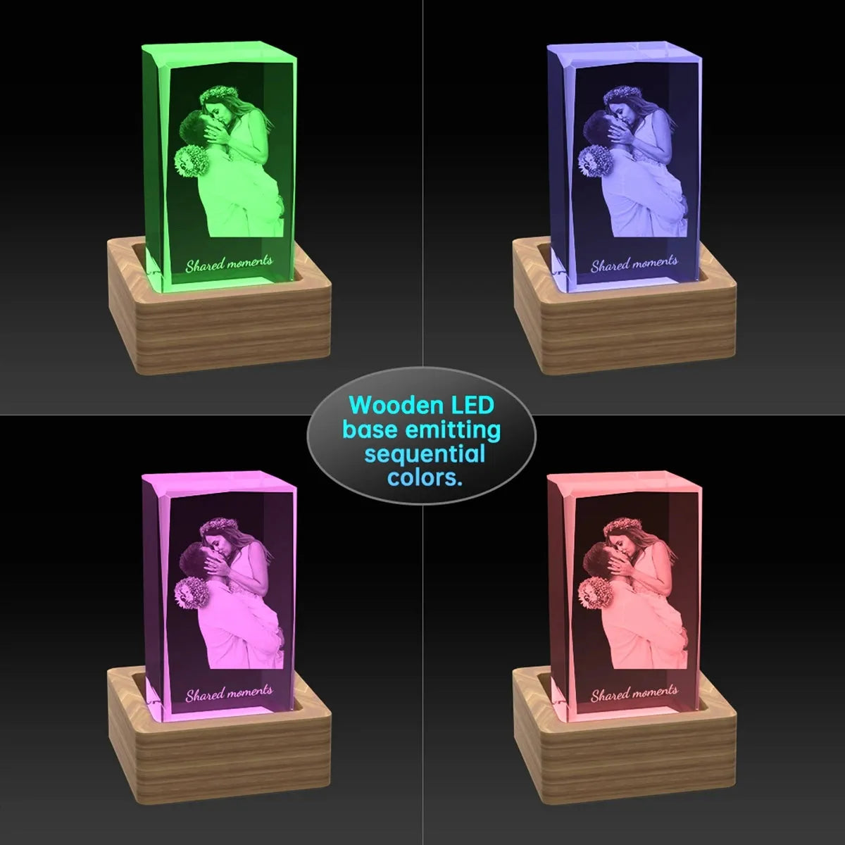 Large 3D photo crystal cube – LED light changes colour for vivid engraved effect
