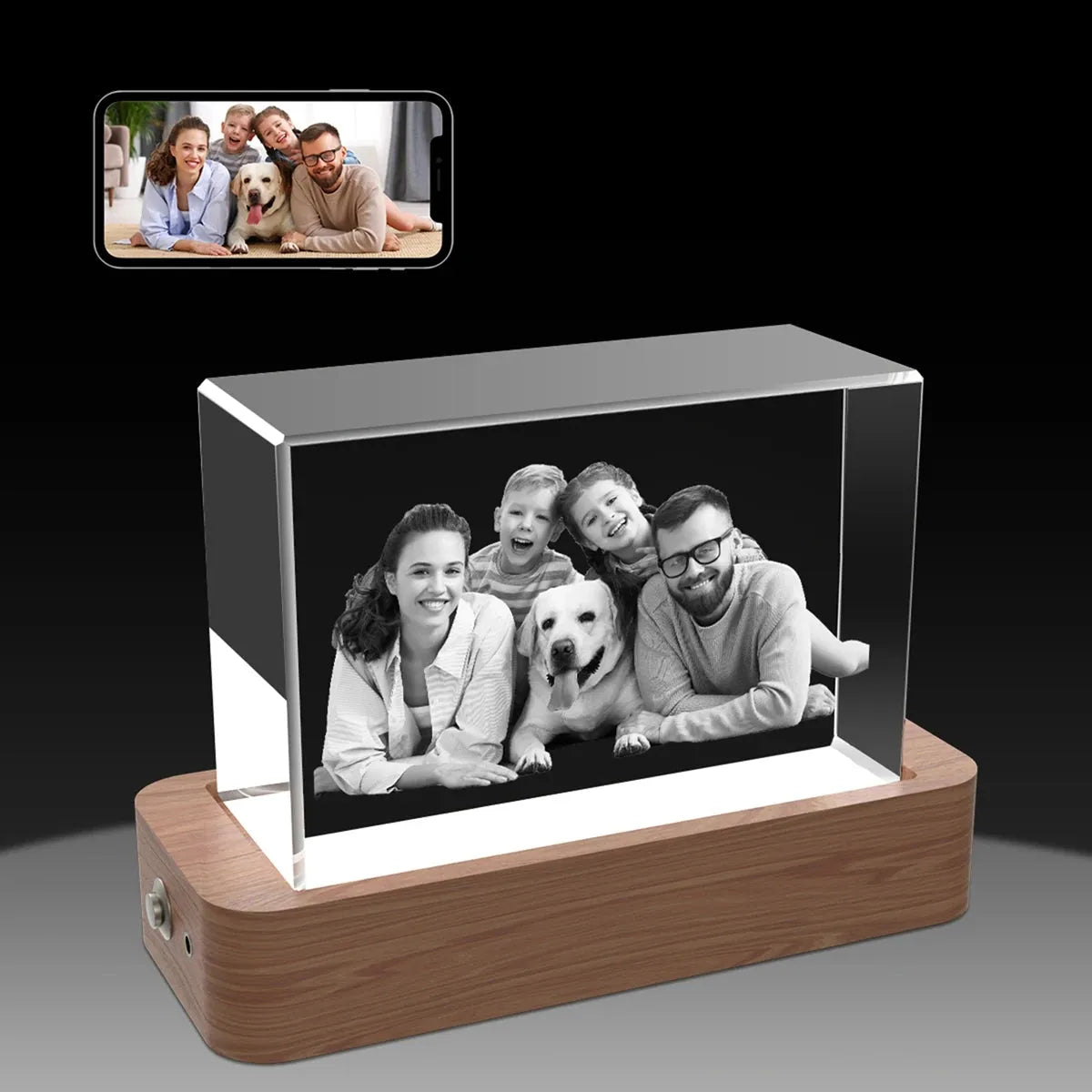 20x15x3cm 3D glass picture frame with laser-engraved image. Order online with free shipping in Australia.