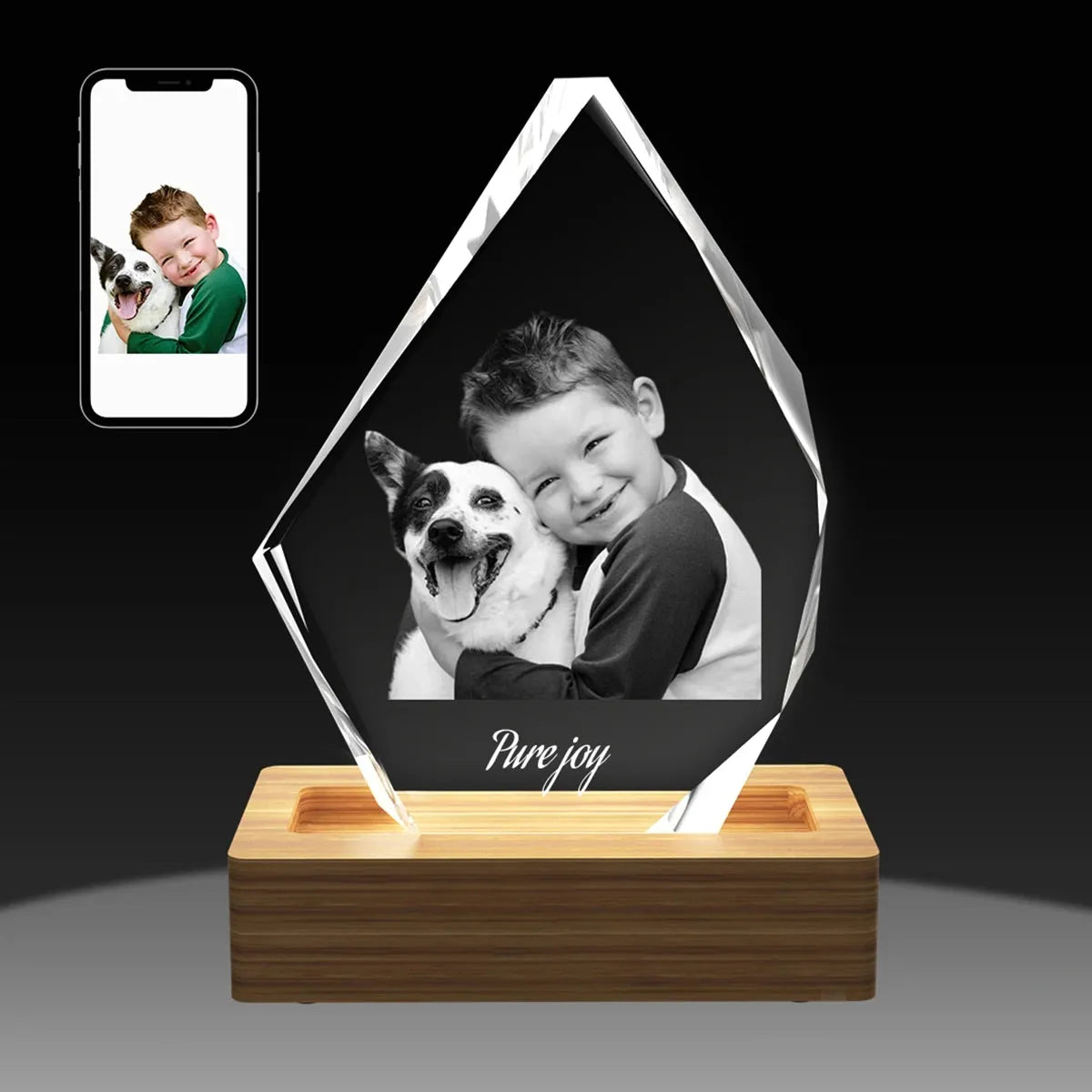 XL 3D glass picture gift with bold iceberg design and engraved photo. Order online with free shipping in Australia.