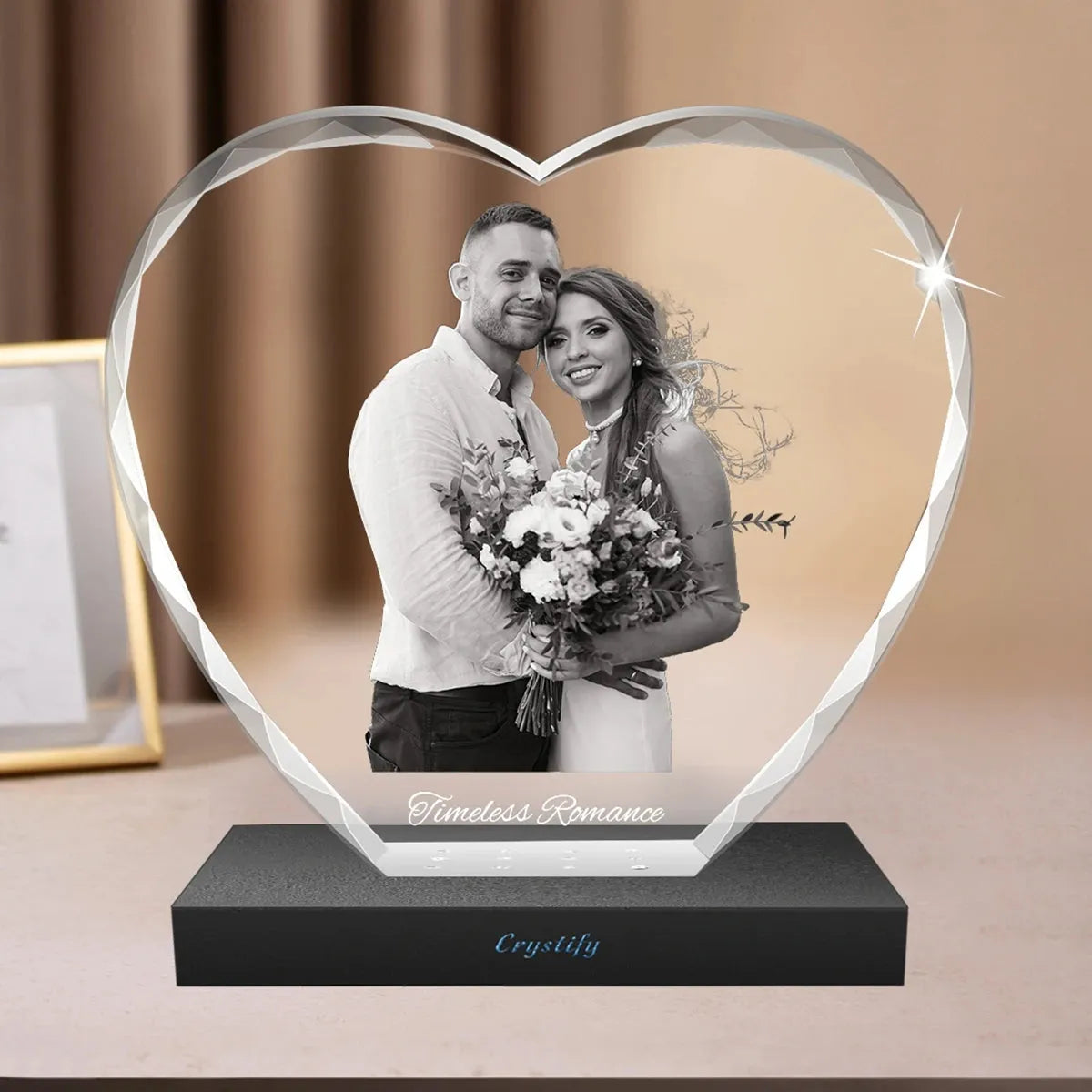 XXL 3D crystal heart with faceted edges and oversized custom photo. Buy online with free shipping in Australia.