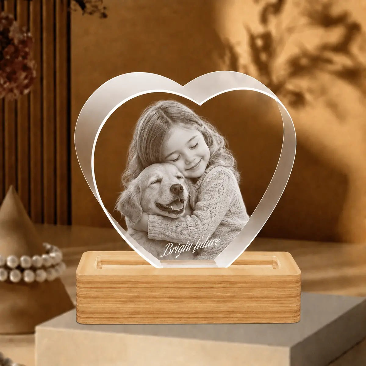 Crystify XXL heart-shaped crystal block with detailed 3D engraving. Buy online.