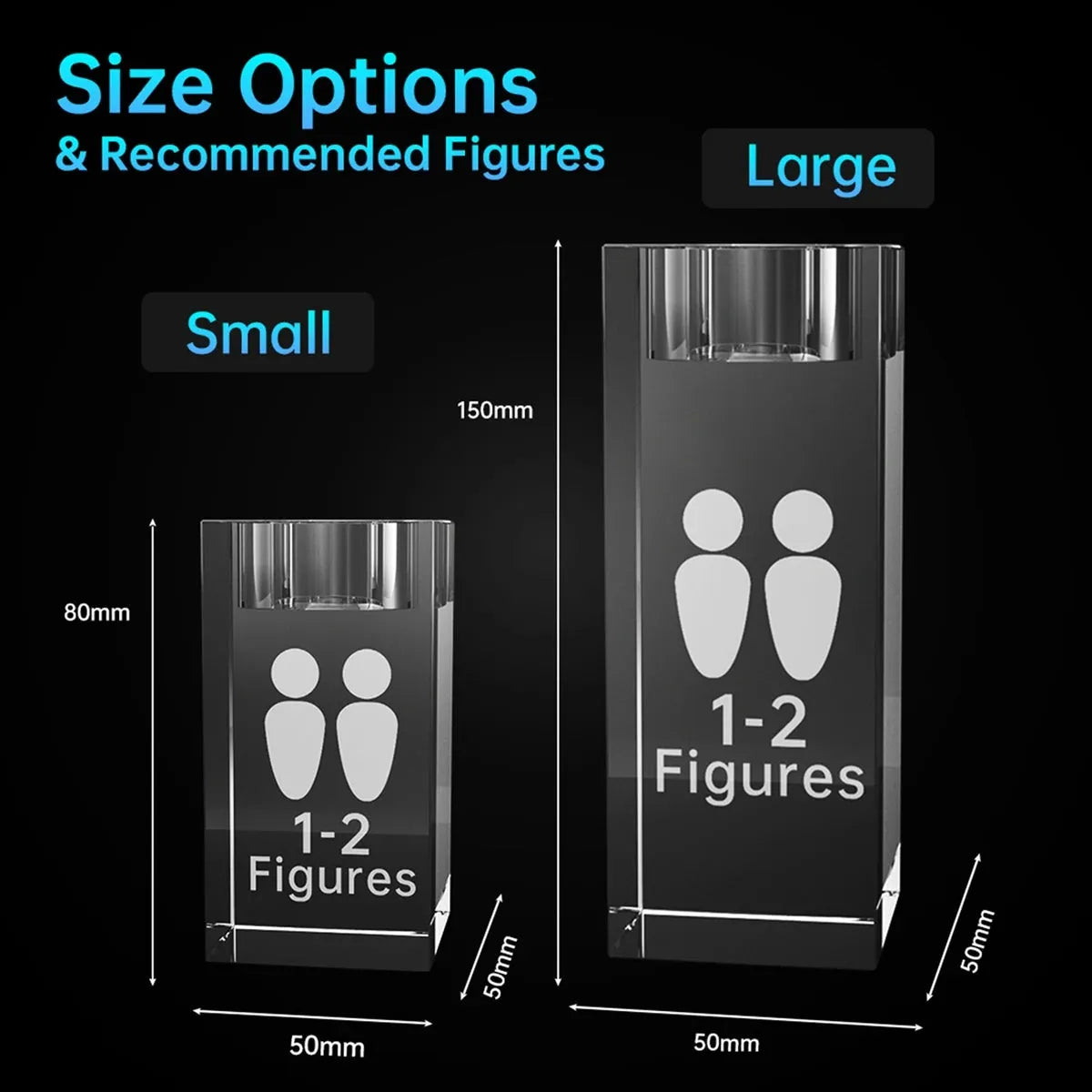 Size guide for personalised 3D crystal candle holder gift – made in Australia, free delivery