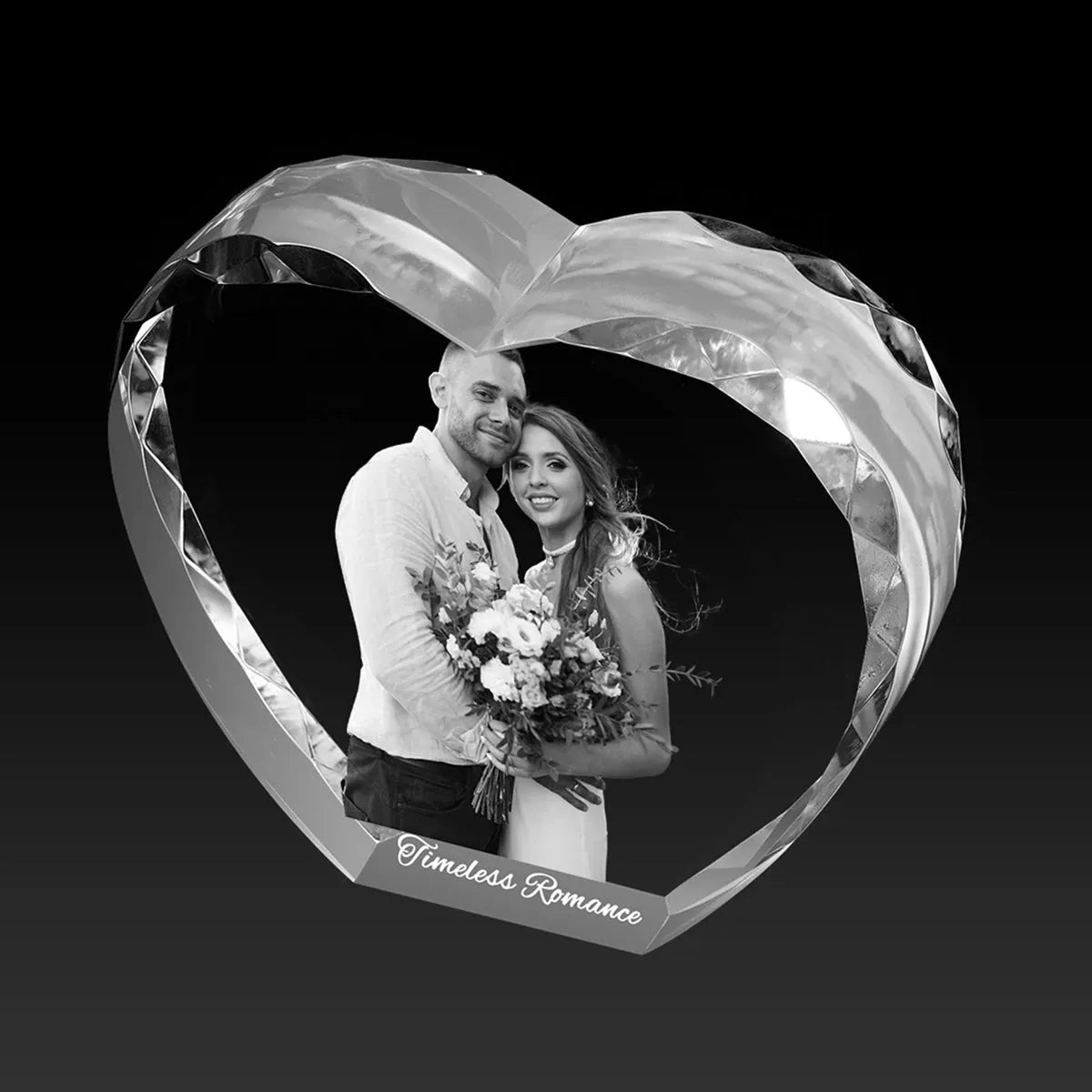 Base-free diamond cut heart crystal with personalised engraving – Australian made, free shipping
