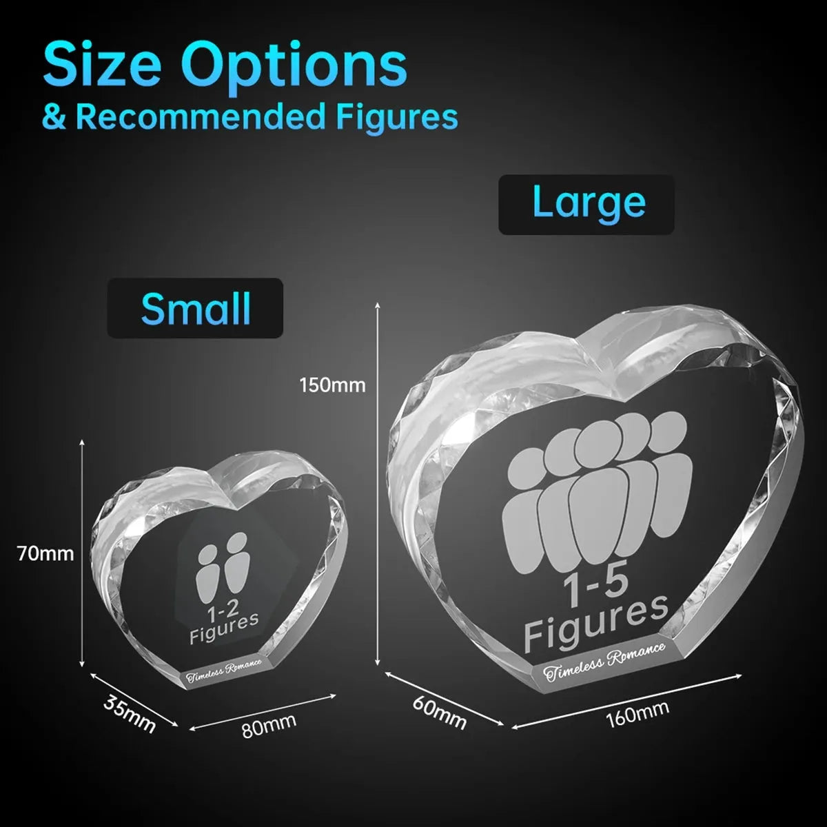 Custom size options for your diamond edge heart crystal – handcrafted in Australia, order online