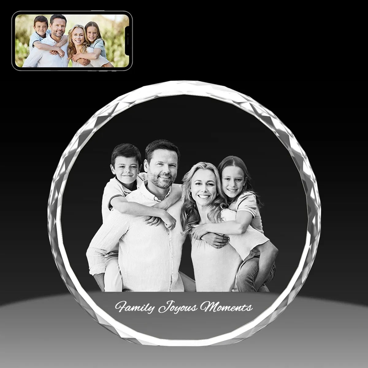 Sunflower-shaped crystal photo gift without base – handcrafted in Australia, sleek display