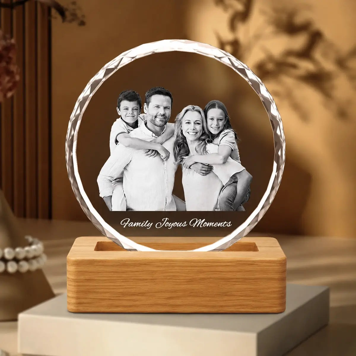 Sunflower-style crystal picture on wooden LED light stand – handcrafted in Australia, ships free