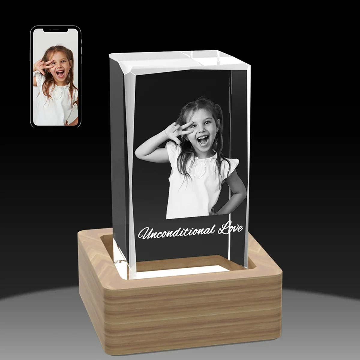 Personalised 3D crystal photo gifts in Australia - Faceted Cube Design