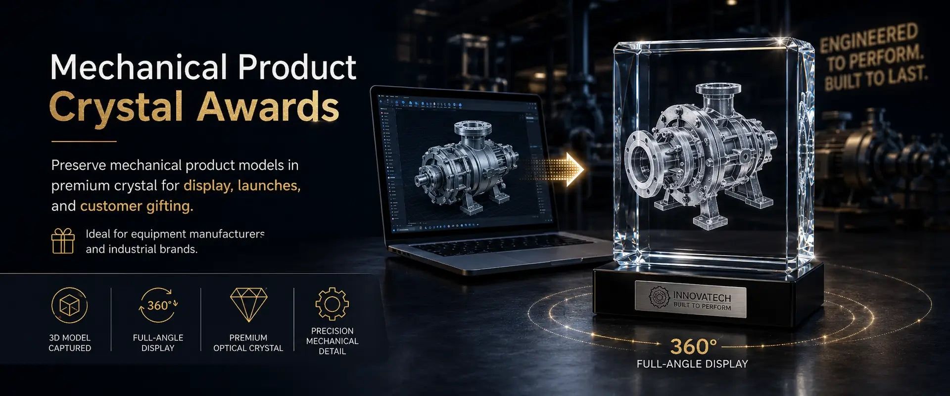  3D model crystal awards for mechanical products, machinery, equipment models and industrial customer gifts 
