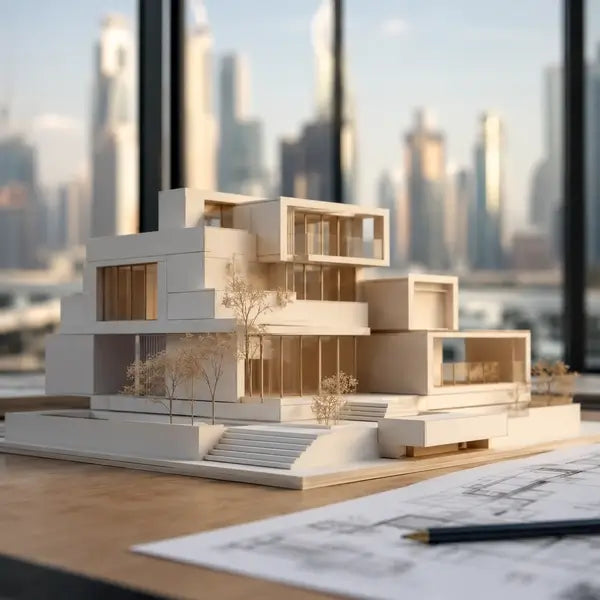 3D model in crystal award image for architecture industry with modern building model