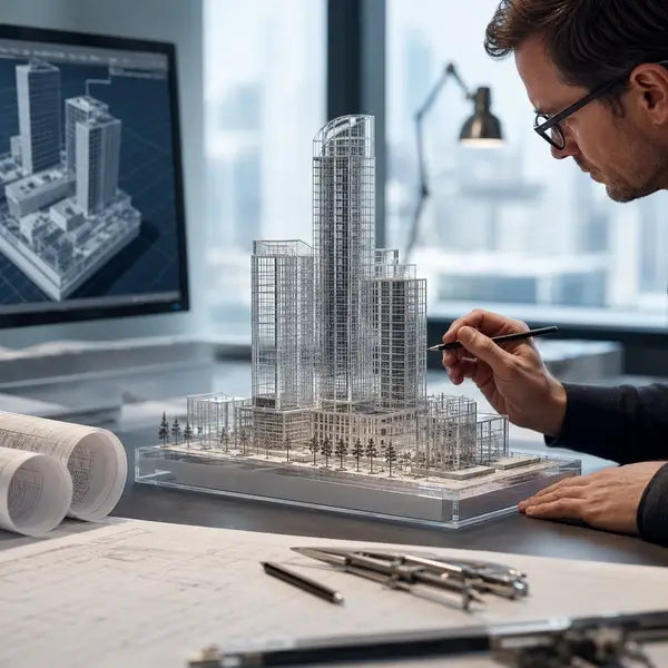 3D model in crystal award image for engineering industry