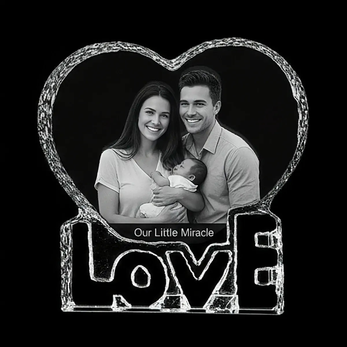 Personalised 3D laser engraved love heart crystal anniversary gift with custom photo inside, elegant crystal keepsake