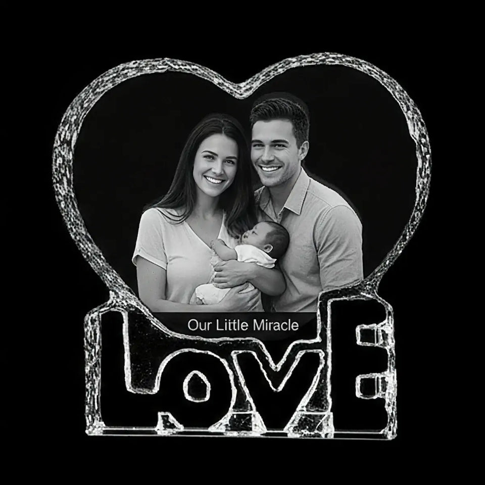 Personalised 3D laser engraved love heart crystal anniversary gift with custom photo inside, elegant crystal keepsake