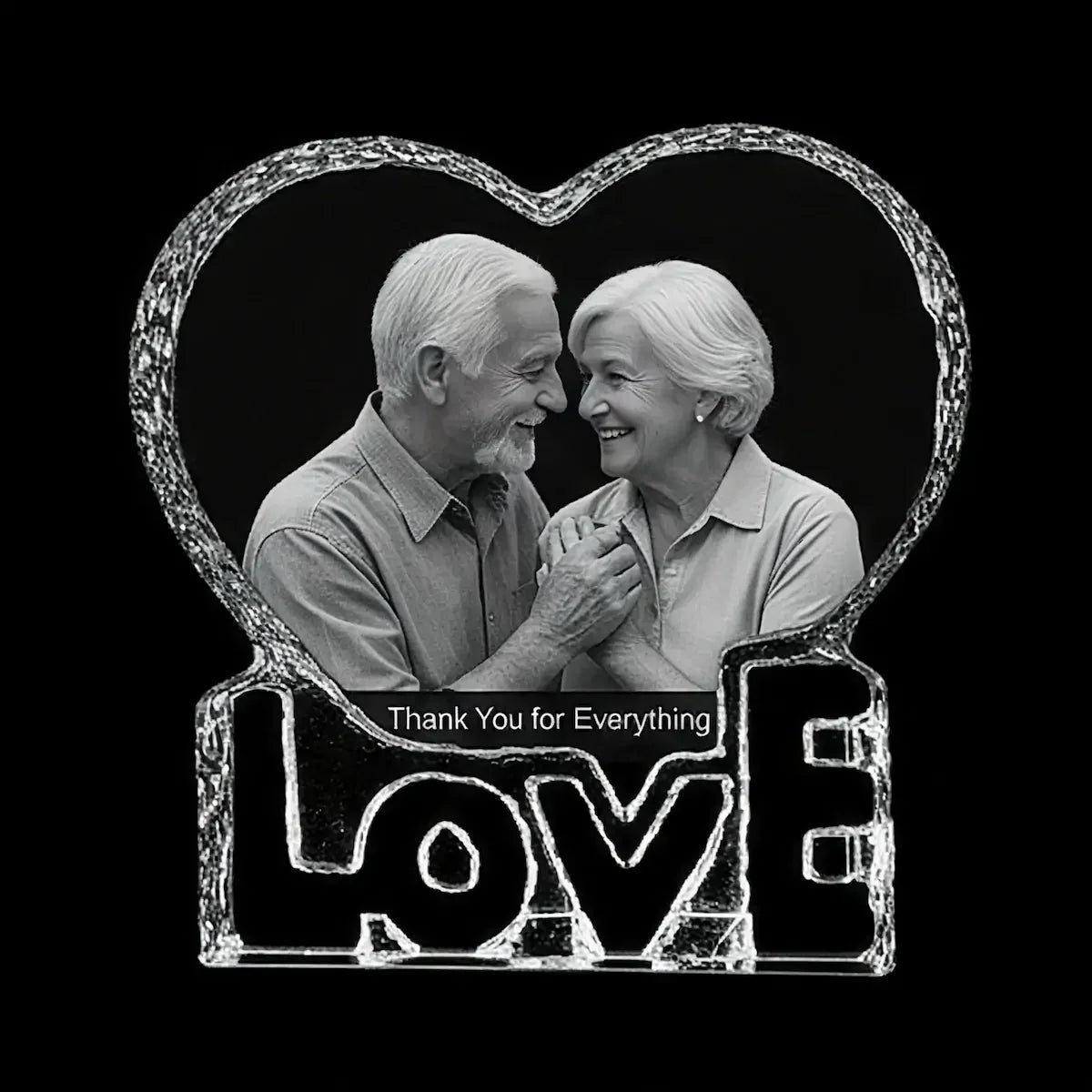 Personalised 3D laser engraved love heart crystal gift for mum and dad with custom photo inside, premium crystal keepsake