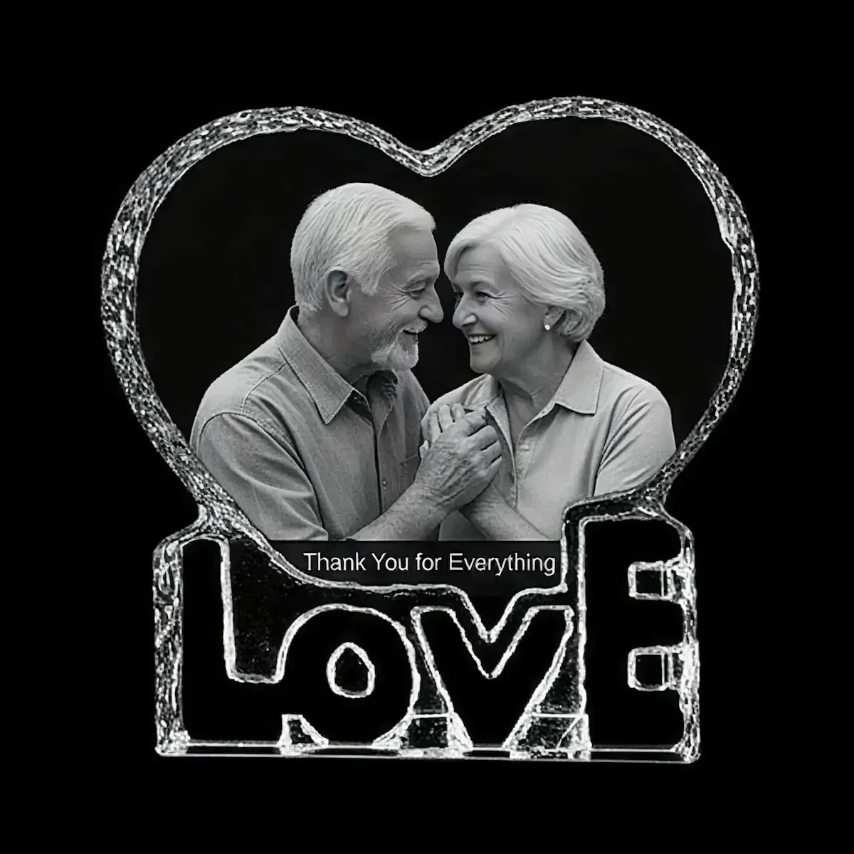 Personalised 3D laser engraved love heart crystal gift for mum and dad with custom photo inside, premium crystal keepsake