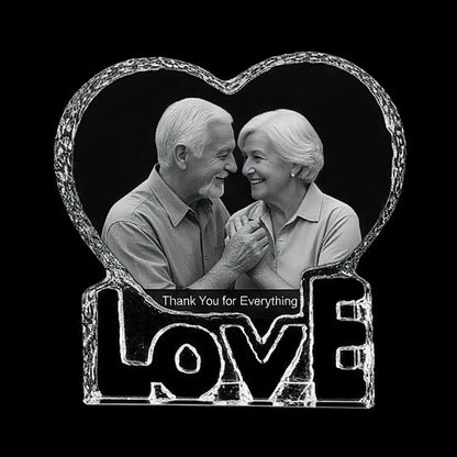 Personalised 3D laser engraved love heart crystal gift for mum and dad with custom photo inside, premium crystal keepsake
