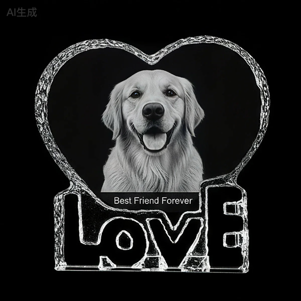 Dog memorial crystal heart with 3D laser engraved photo inside, custom remembrance crystal gift