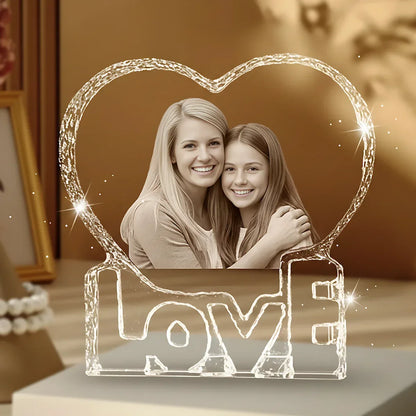 Custom 3D laser engraved crystal heart gift for mother, personalised photo crystal keepsake