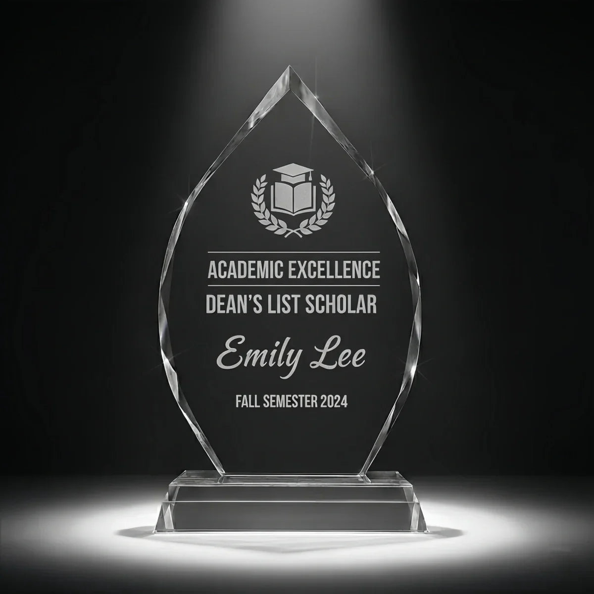 Elegant arrowhead-shaped award for academic recognition.