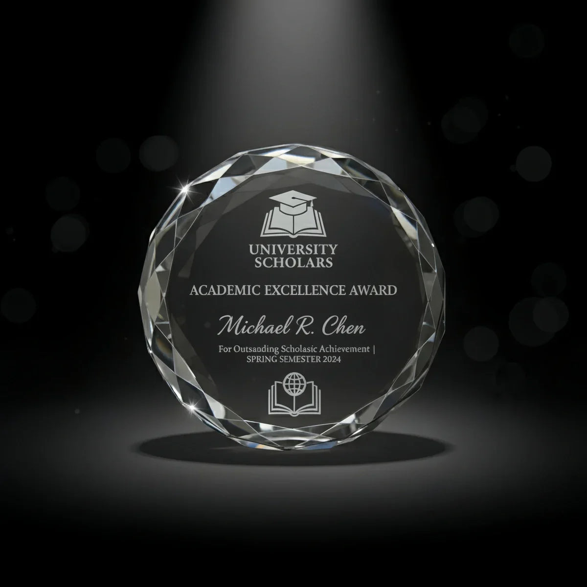 Personalised sunflower-shaped trophy for student excellence.