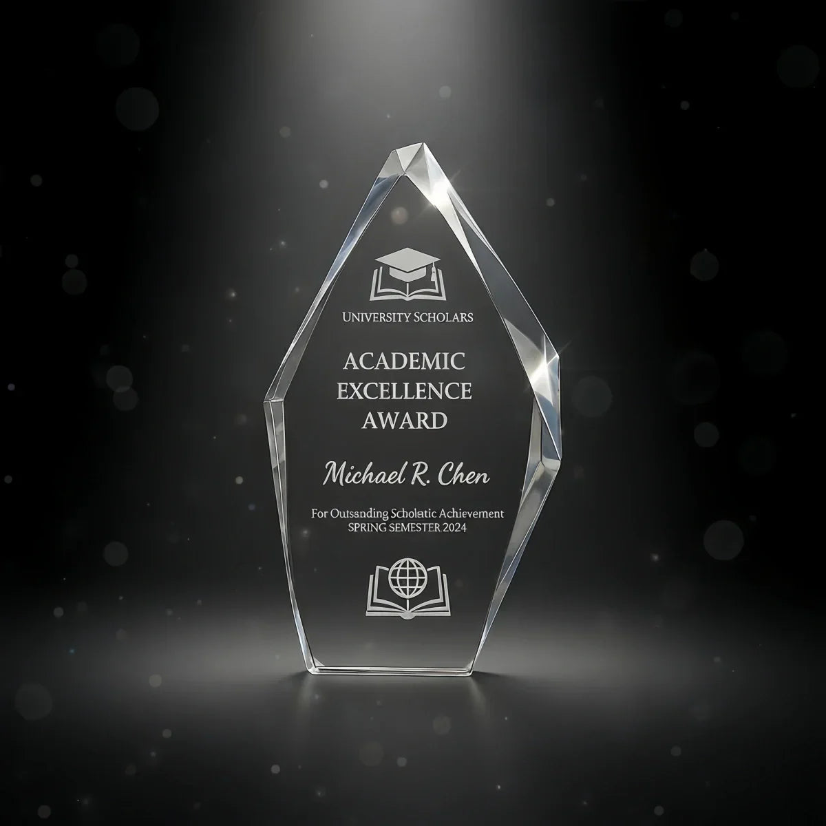 Custom iceberg-shaped academic achievement trophy.