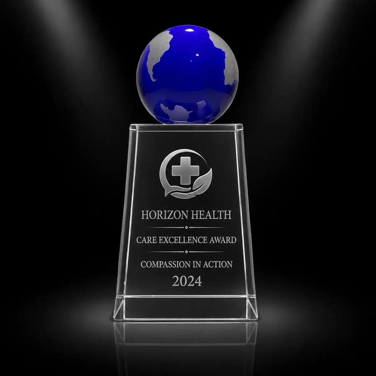 Blue Globe Crystal Award – Custom Engraved Corporate Gift