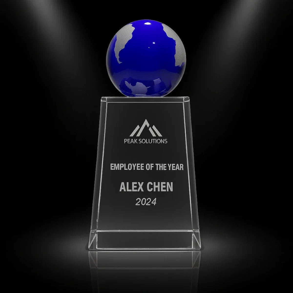 Personalised Globe Crystal Trophy – Laser Engraved 3D Crystal Award
