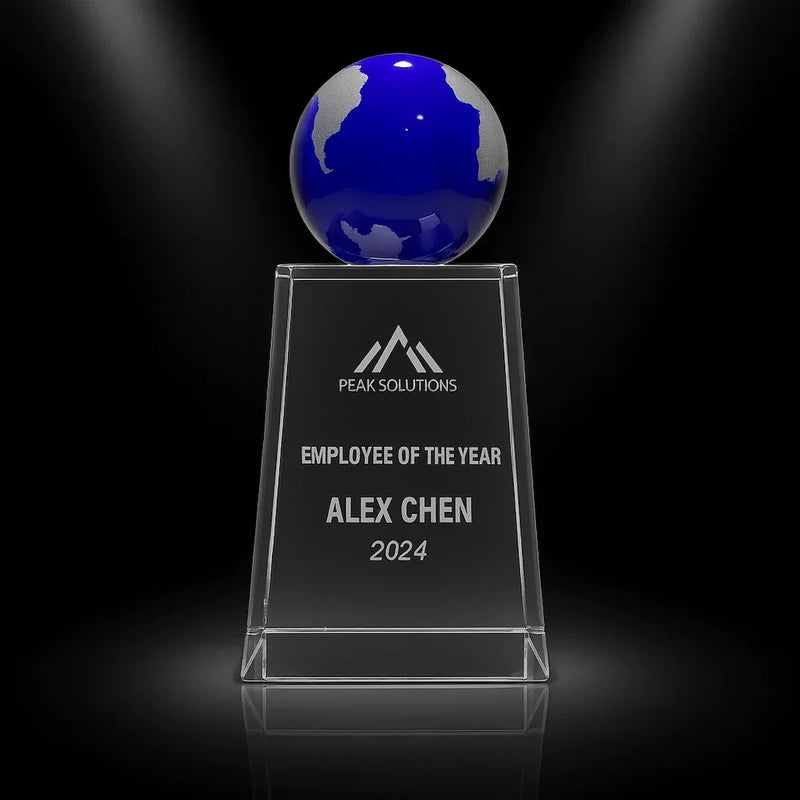 Personalised Globe Crystal Trophy – Laser Engraved 3D Crystal Award