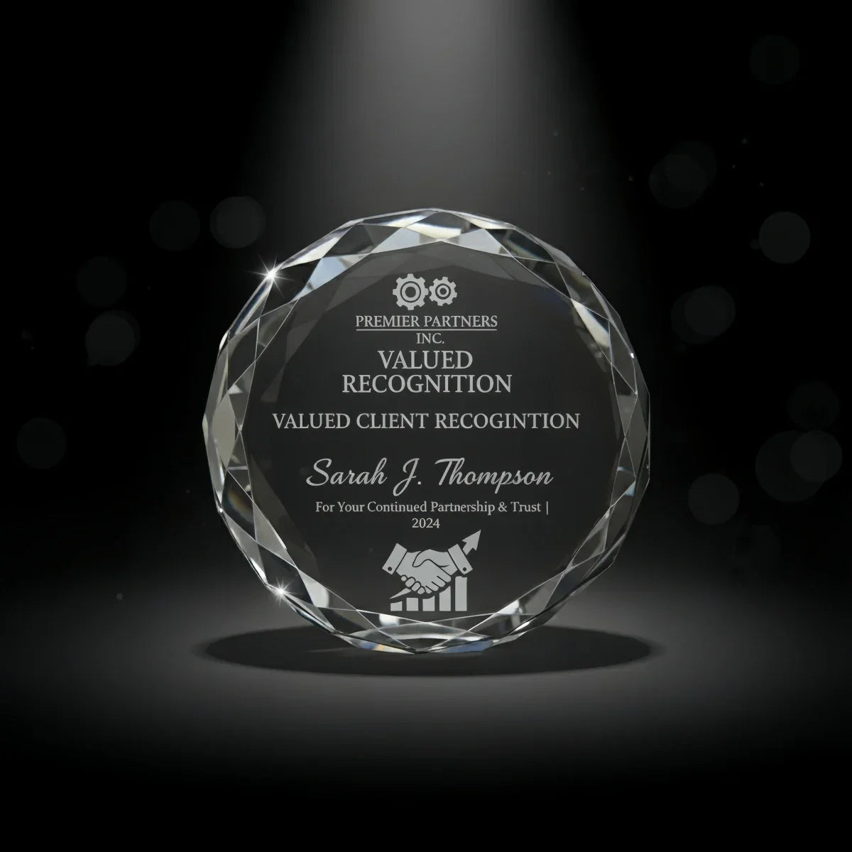 Personalised sunflower crystal plaque celebrating appreciation.