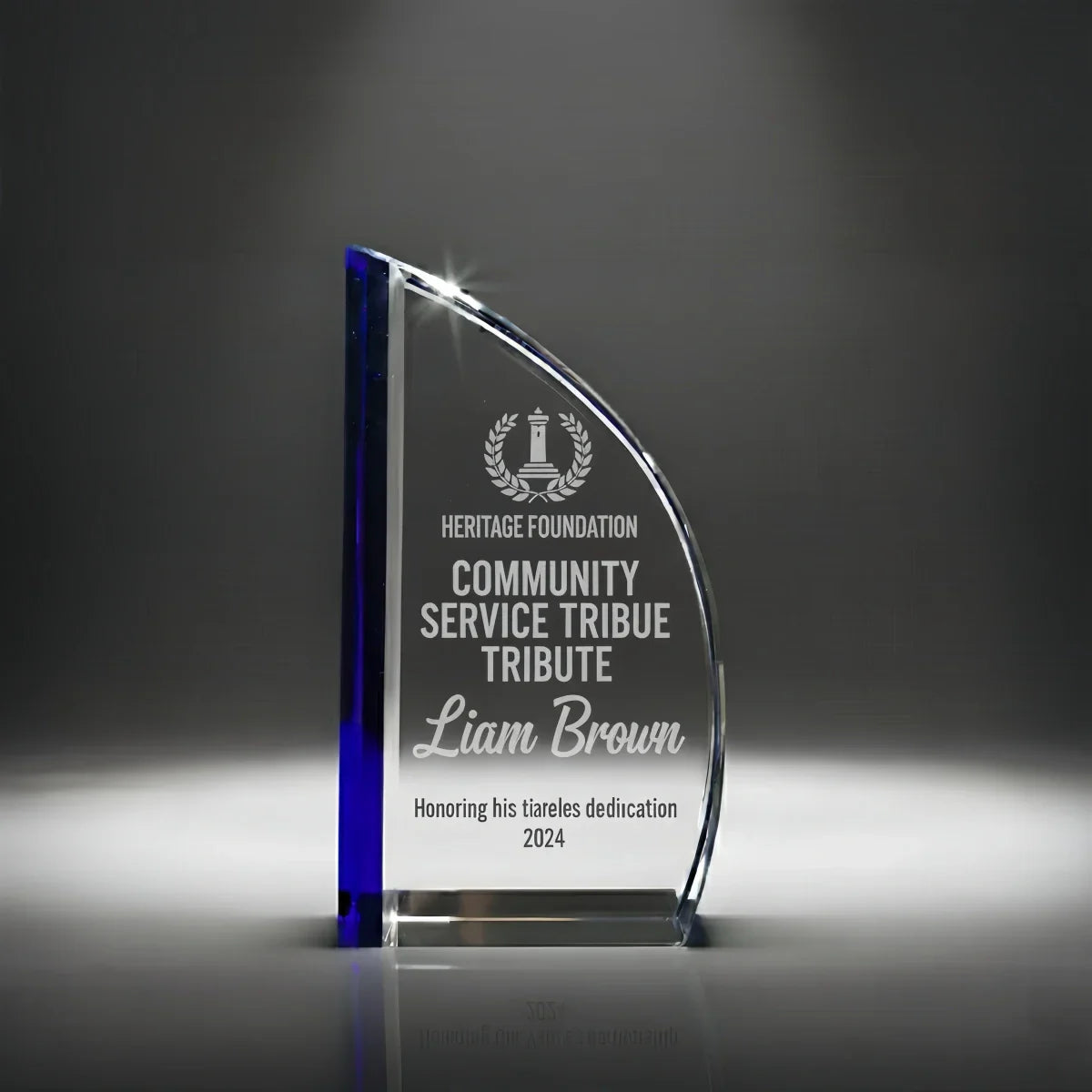 Custom sail-shaped award engraved for commemorative events