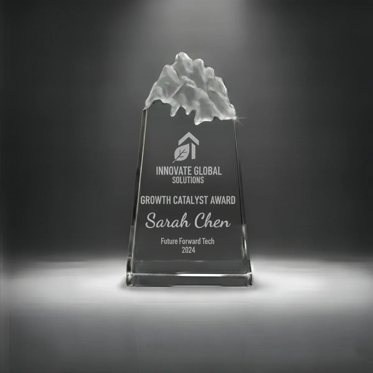 Elegant mountain peak crystal trophy for employee recognition