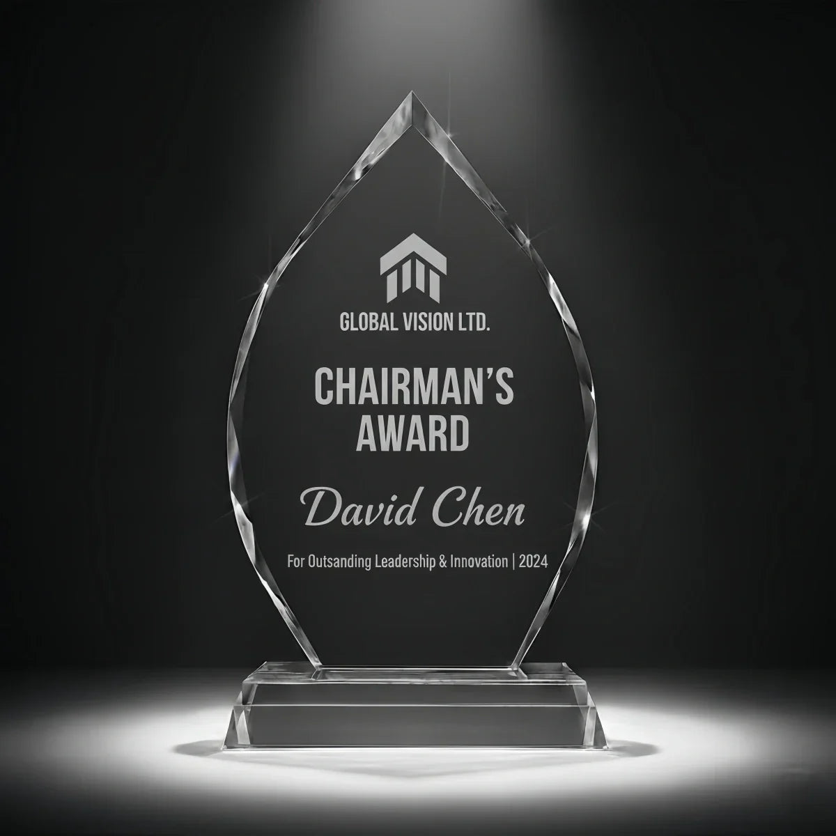 Custom arrowhead-shaped award for corporate recognition events