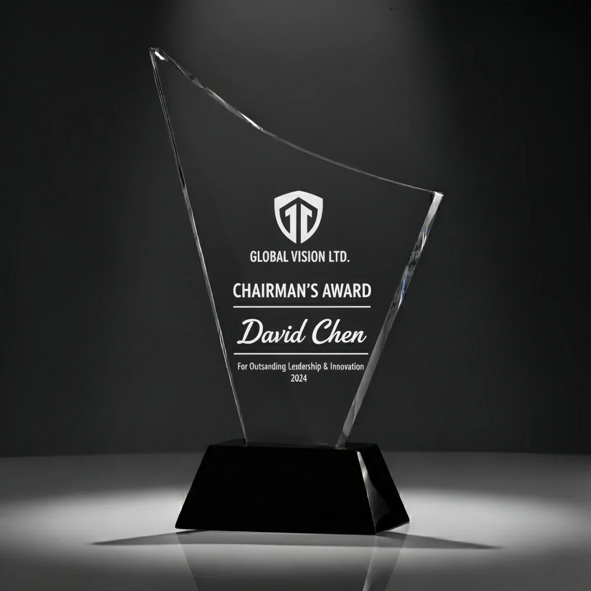 Curve crystal plaque for corporate appreciation and milestone awards