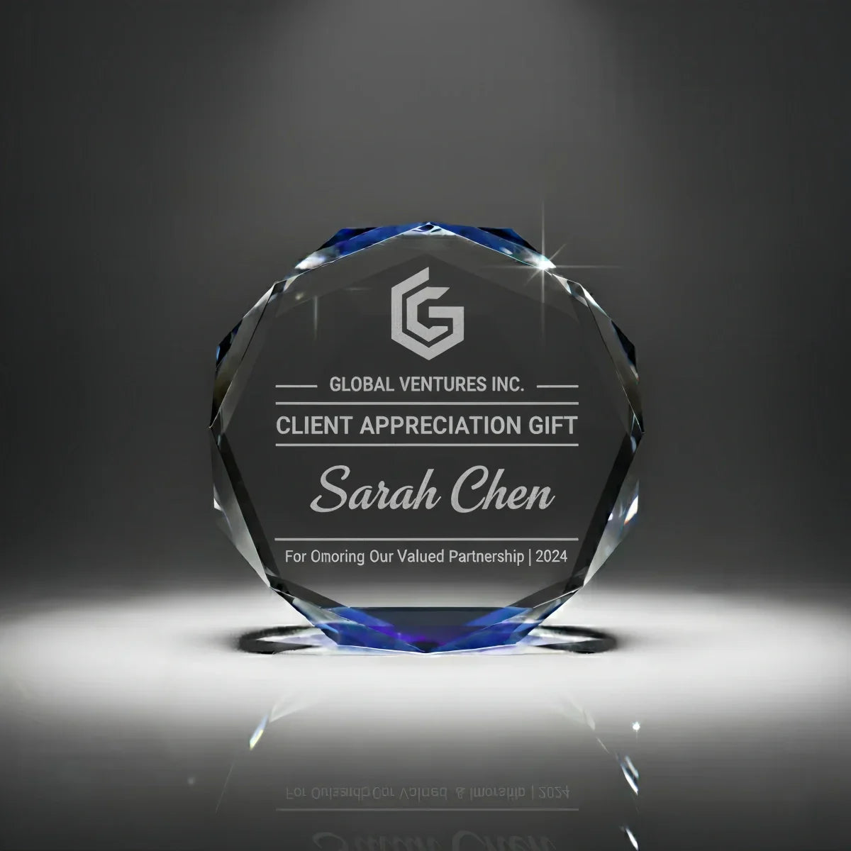 Octagon crystal plaque for corporate souvenir and appreciation gifts