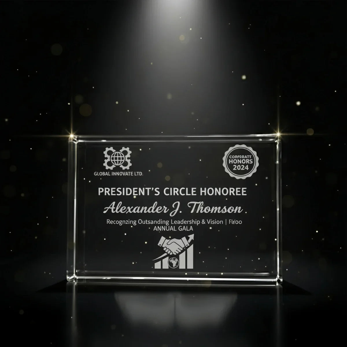 Horizontal engraved crystal gift for clients and appreciation events