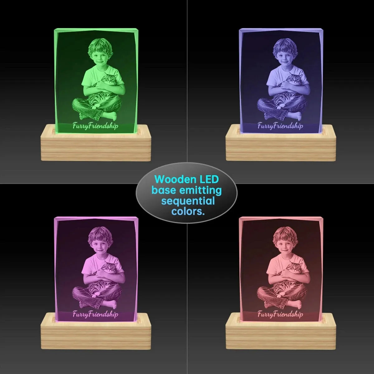 Crystal photo frame with diamond edges glowing under LED lights – custom gift, Australian made