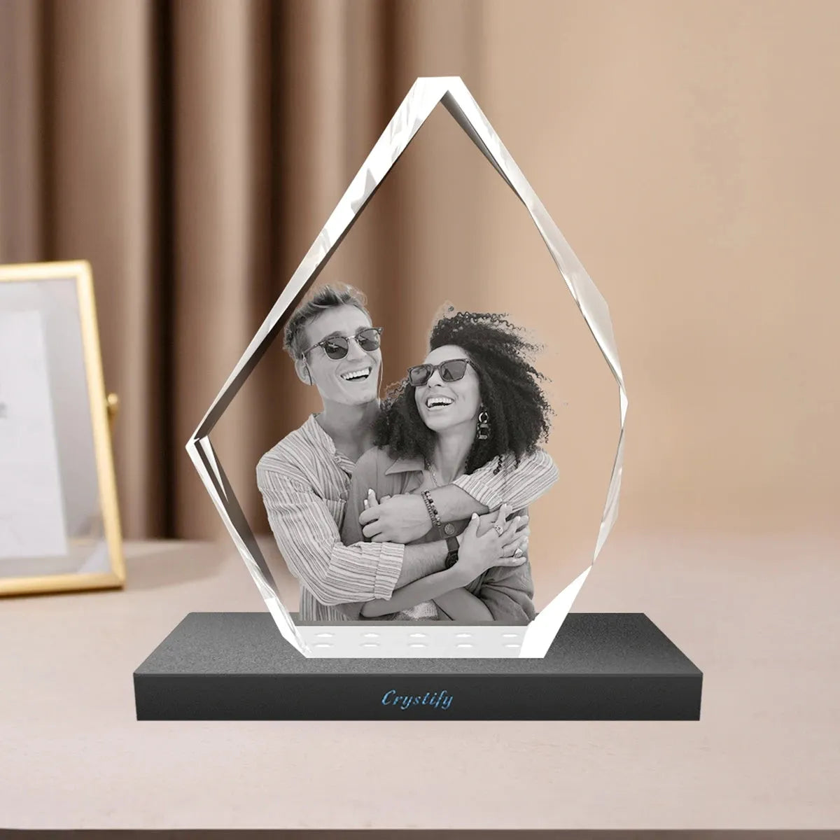 Crystal photo gift with iceberg design and plastic LED base – made in Australia, ships free