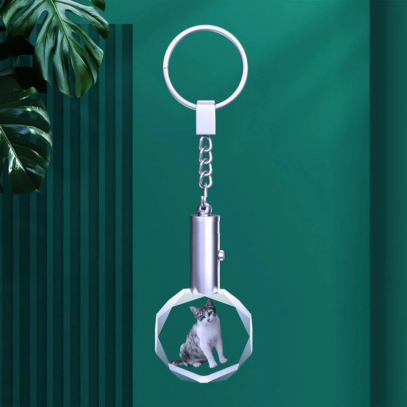 Custom Crystal Photo Keychain – Personalized With Your Picture, Round Shape, Gift Box Included