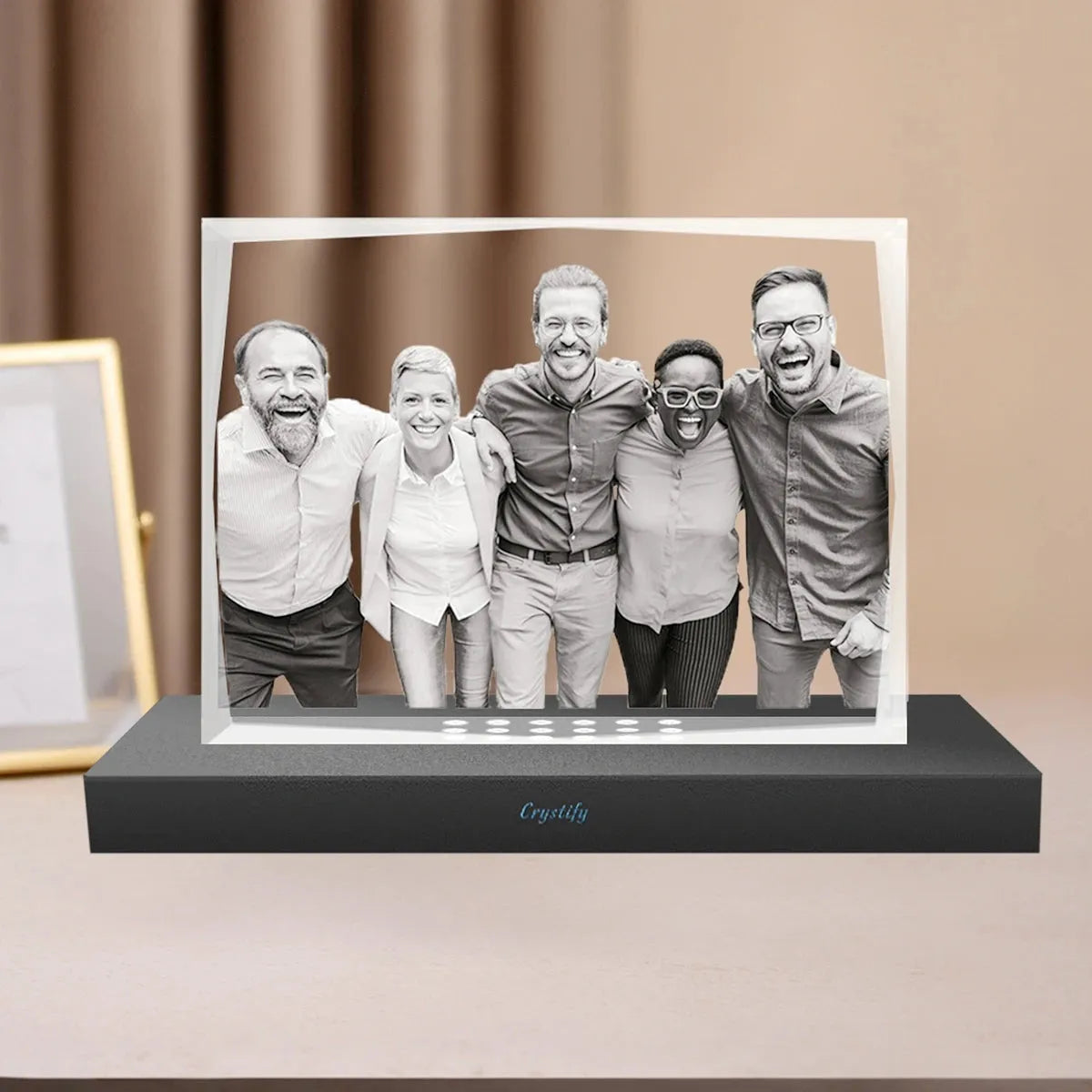 Diamond cut crystal photo frame with plastic LED base – personalised and handcrafted in Australia