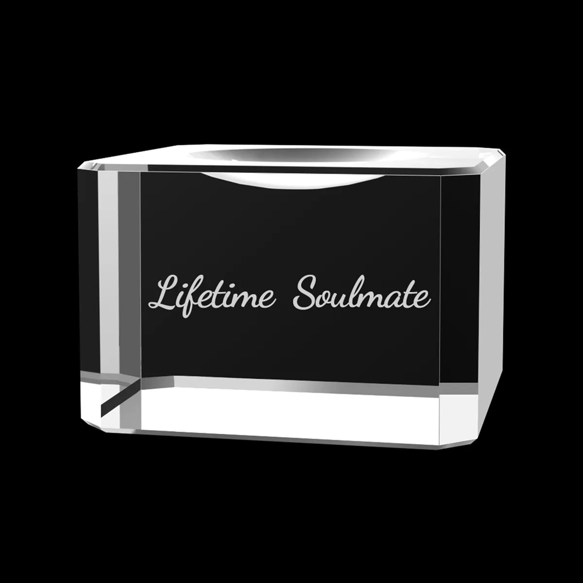 Crystal base with text for crystal ball display - Front View