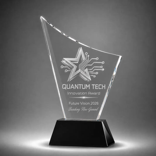 Curved Crystal Award | Laser Engraved 3D Crystal Trophy