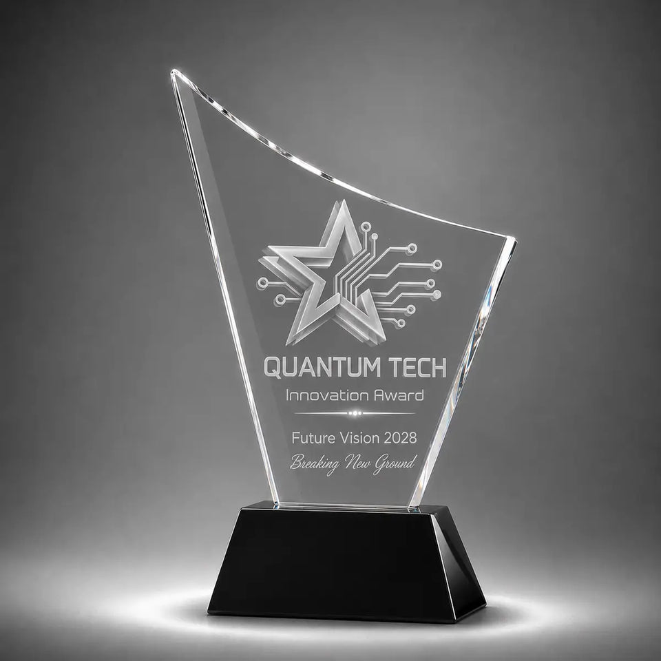 Curved Crystal Award | Laser Engraved 3D Crystal Trophy