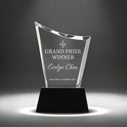 Curved Crystal Award | Laser Engraved Trophy for Leadership & Excellence
