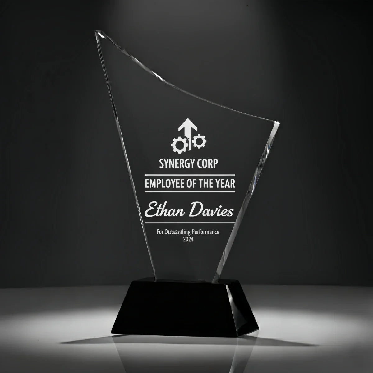 Smooth curve crystal trophy for employee excellence and service