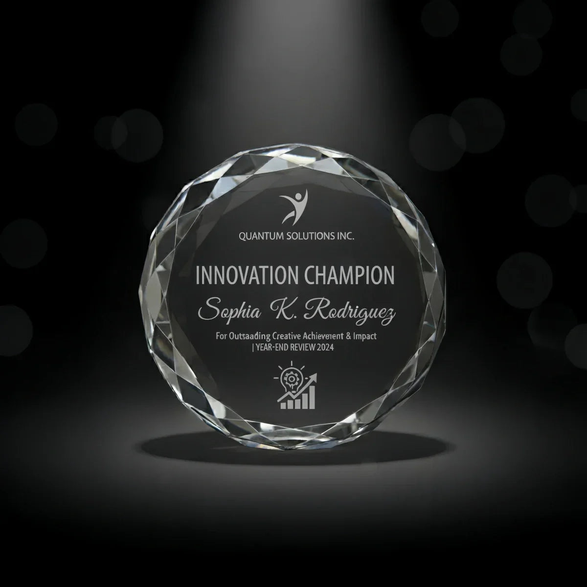 Bright sunflower crystal plaque celebrating workplace excellence