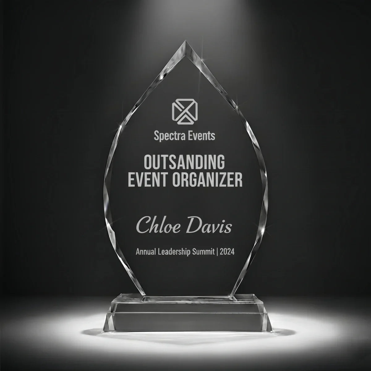 Custom arrowhead-shaped award for event excellence recognition
