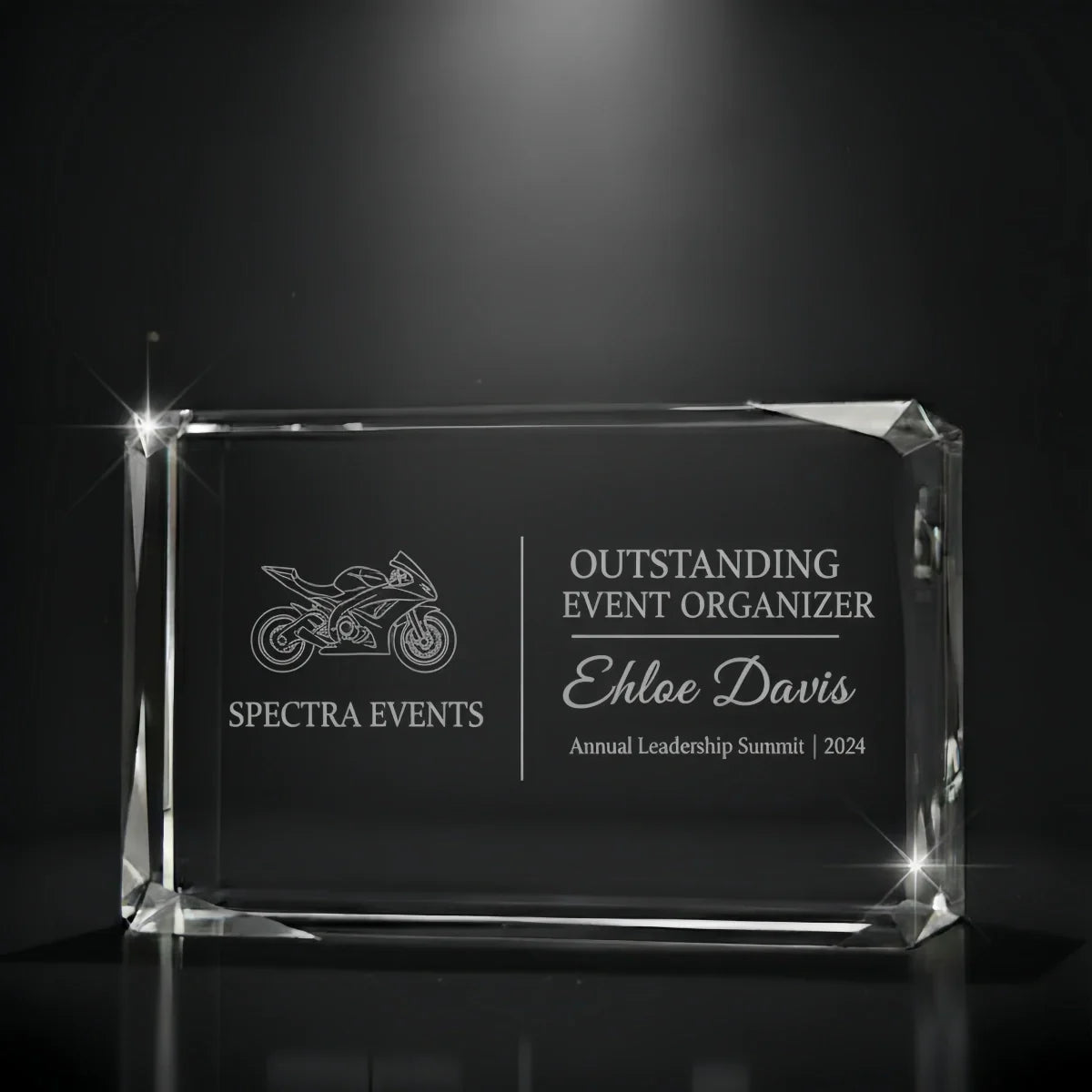 Horizontal diamond-cut crystal award for ceremony recognition