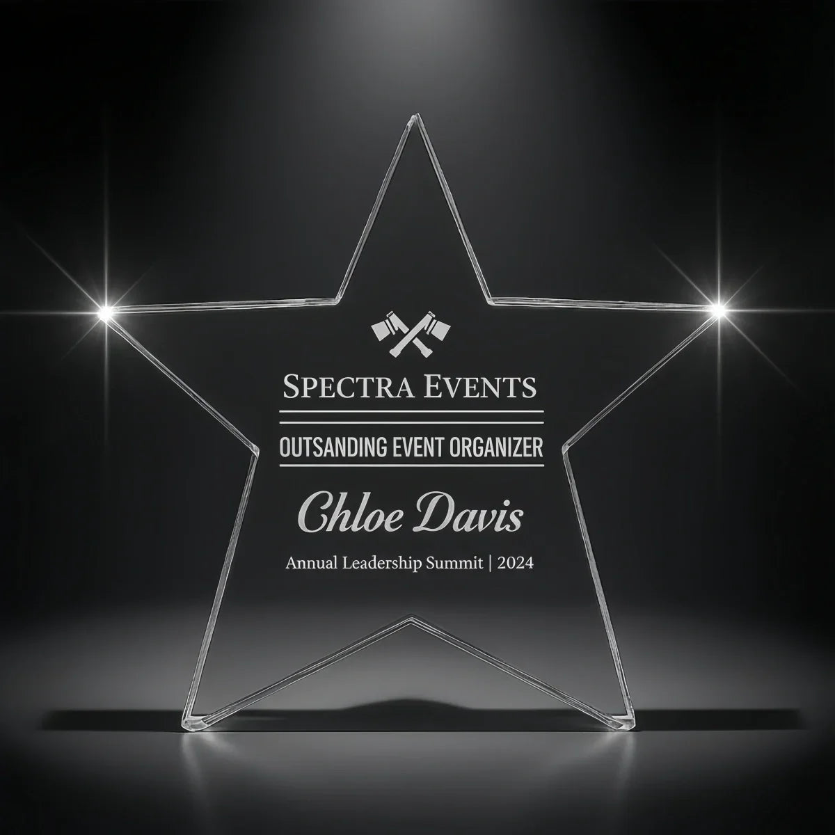 Custom engraved star crystal award for ceremony presentations