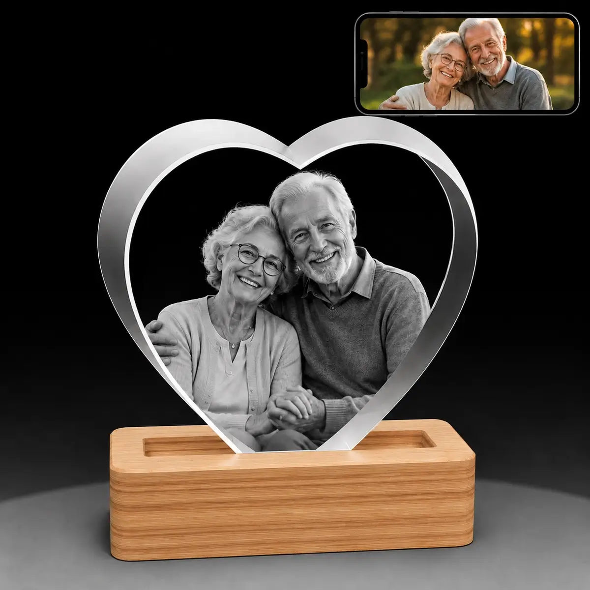 Crystify large heart-shaped crystal for couple or family photos. Buy online with free delivery.