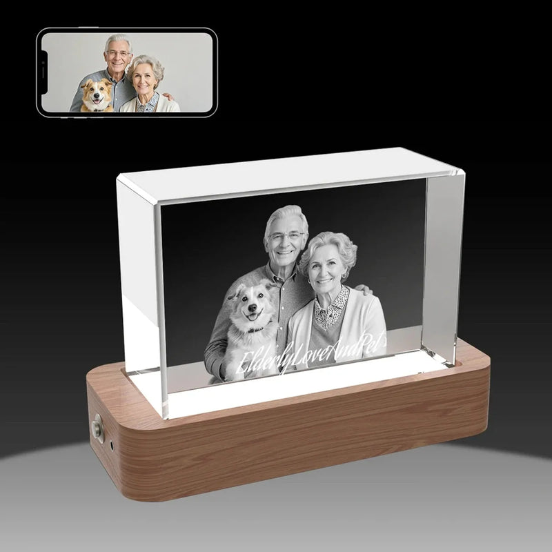 16x12x3cm 3D glass photo frame with laser engraving. Shop online with free shipping in Australia.